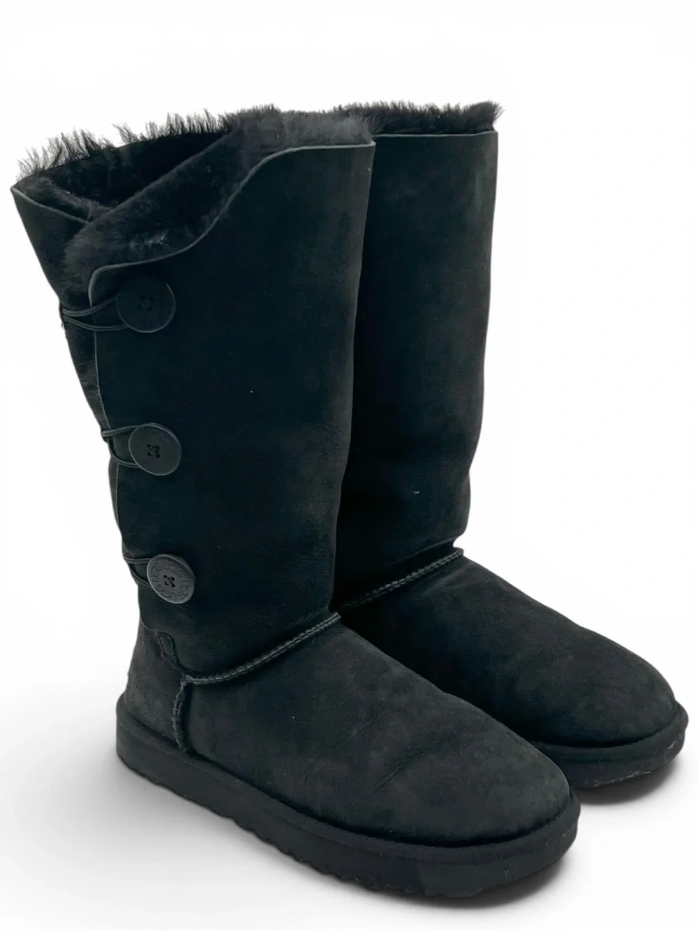 UGG Bailey Button Triplet II Black Suede Winter Shearling Boots NWOB Womens 11